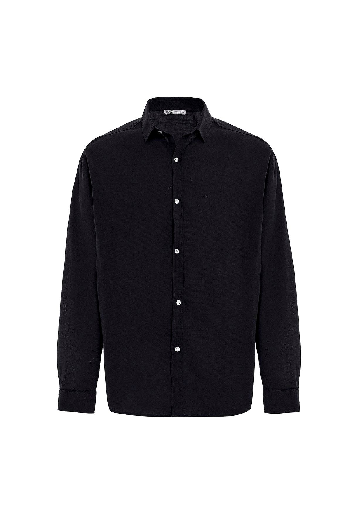 Basic Oversize Pamuk  Keten Gömlek Siyah