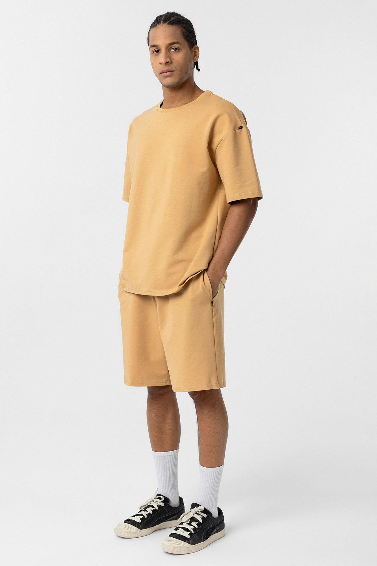Basic Oversize Şort Takım Hardal