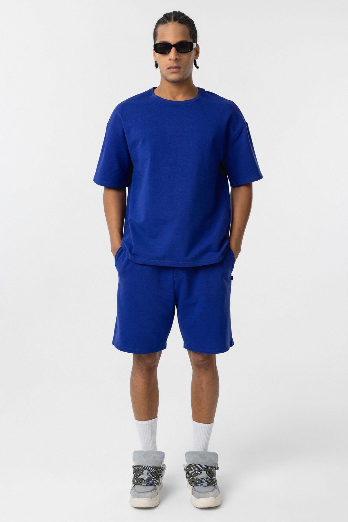 Basic Oversize Şort Takım Saks