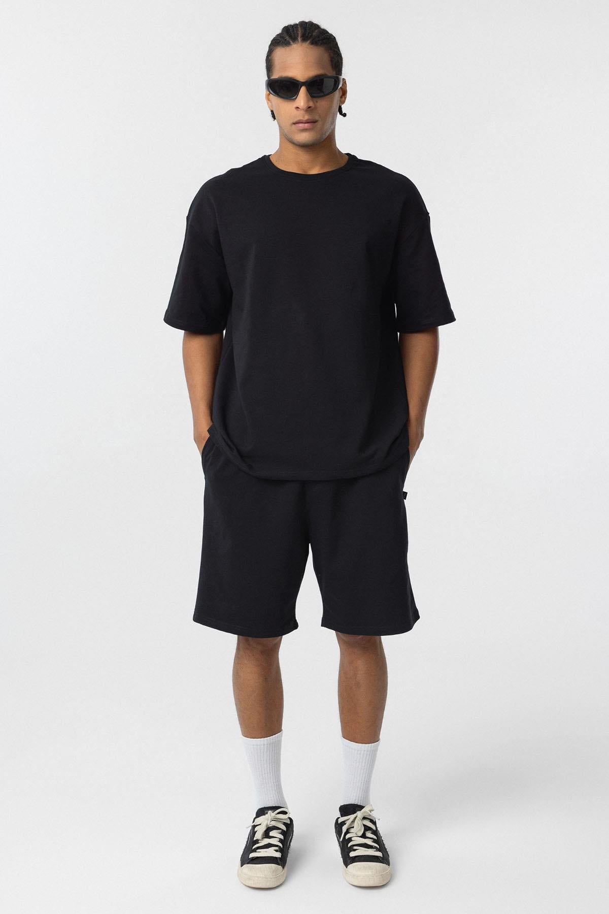 Basic Oversize Şort Takım Siyah