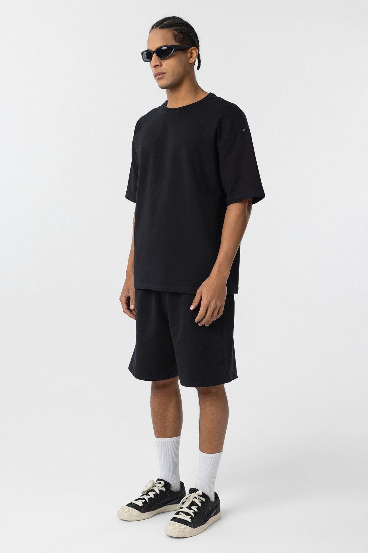 Basic Oversize Şort Takım Siyah