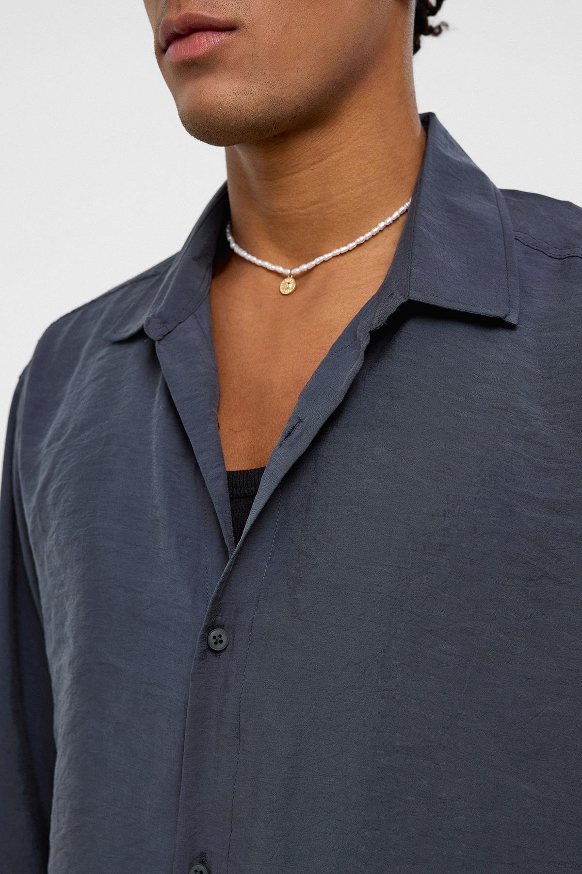 Basıc Oversize Uzun Kollu Modal Karışımlı Gömlek Antrasit