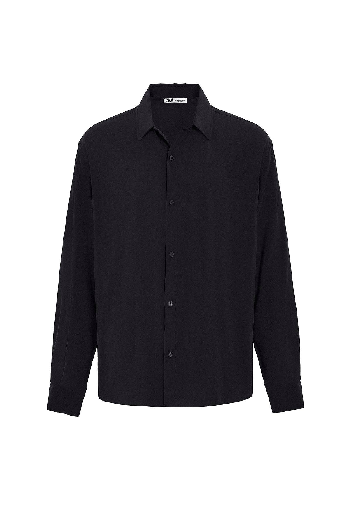 Basıc Oversize Uzun Kollu Modal Karışımlı Gömlek Siyah