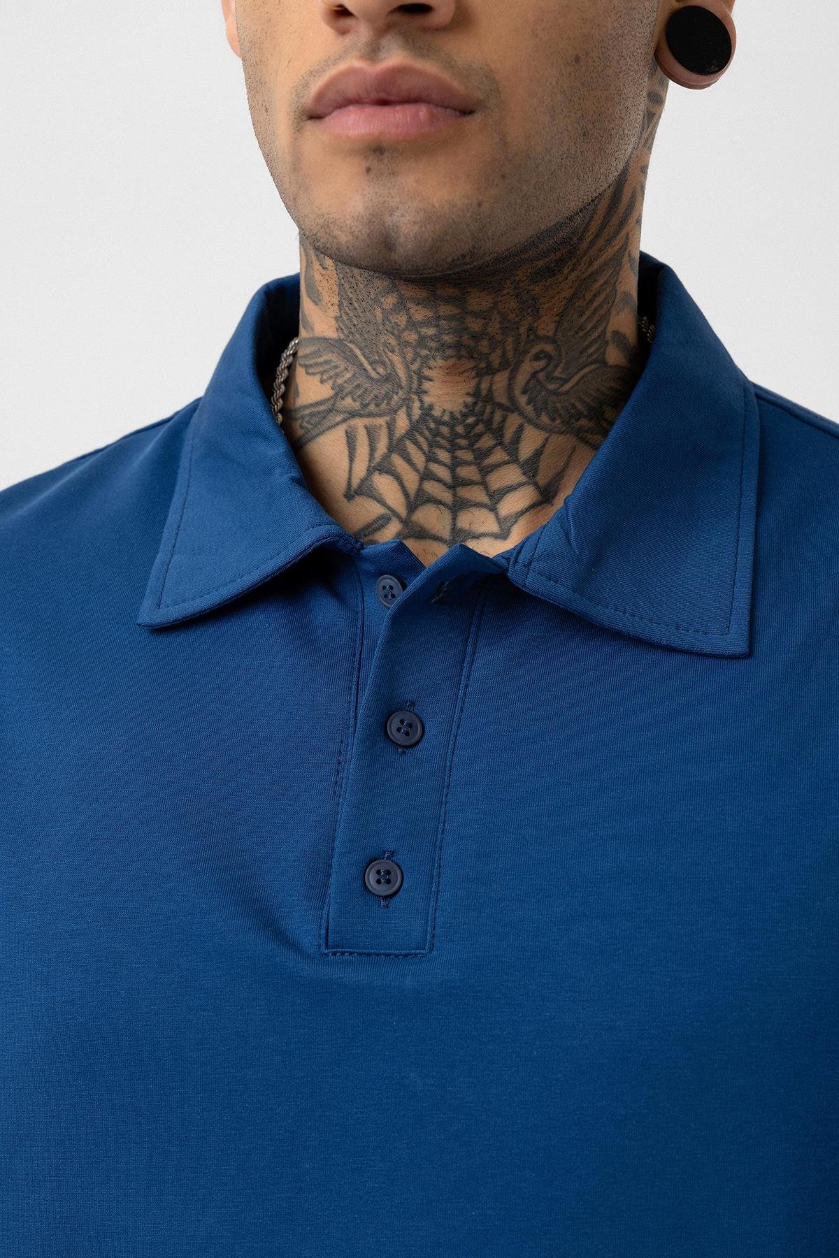 Basic Polo Yaka Oversize Tişört İndigo