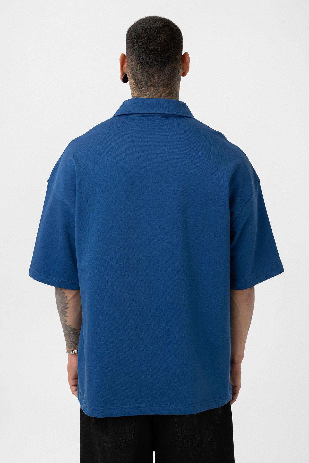 Basic Polo Yaka Oversize Tişört İndigo