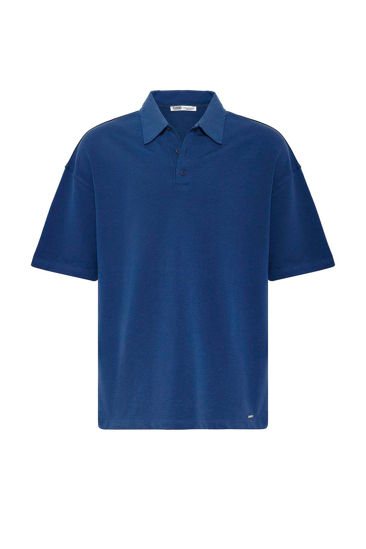 Basic Polo Yaka Oversize Tişört İndigo