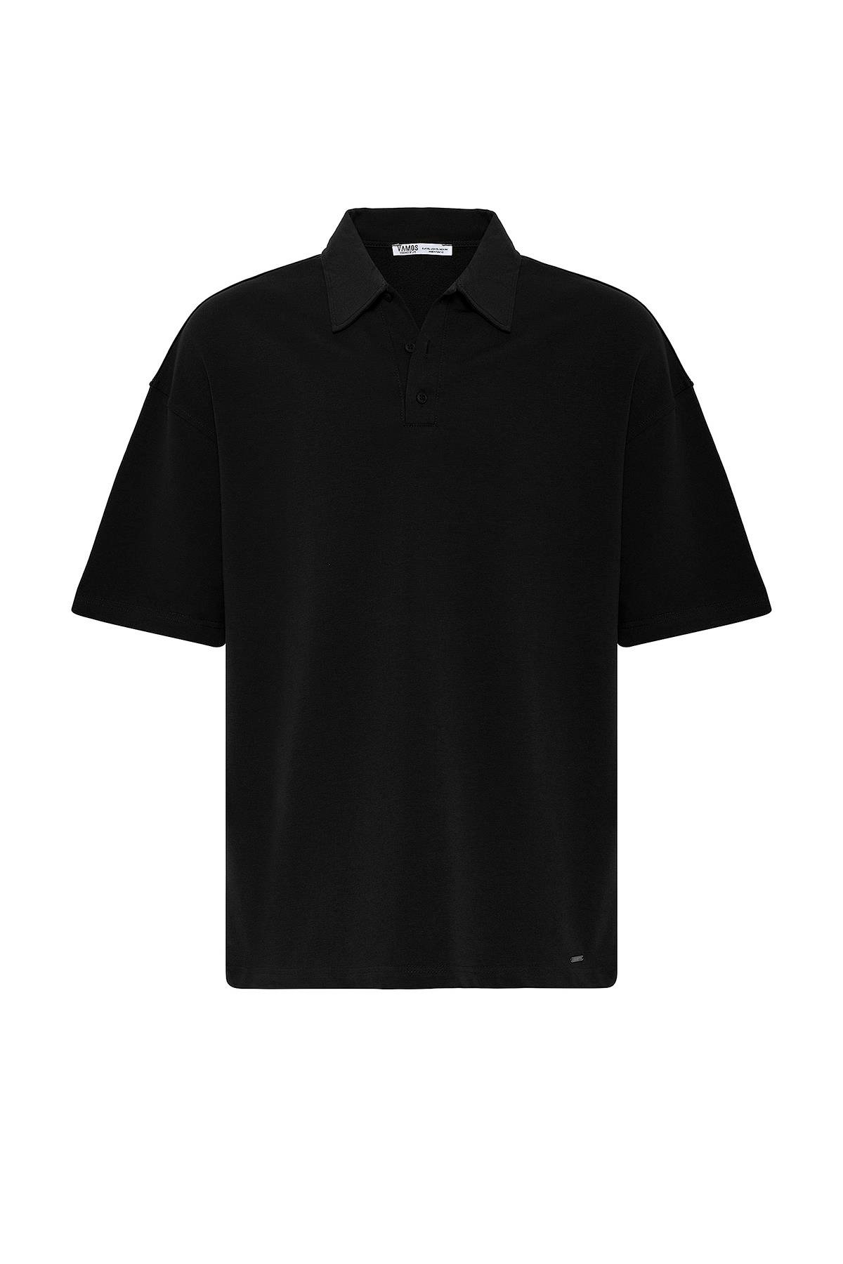 Basic Polo Yaka Oversize Tişört Siyah