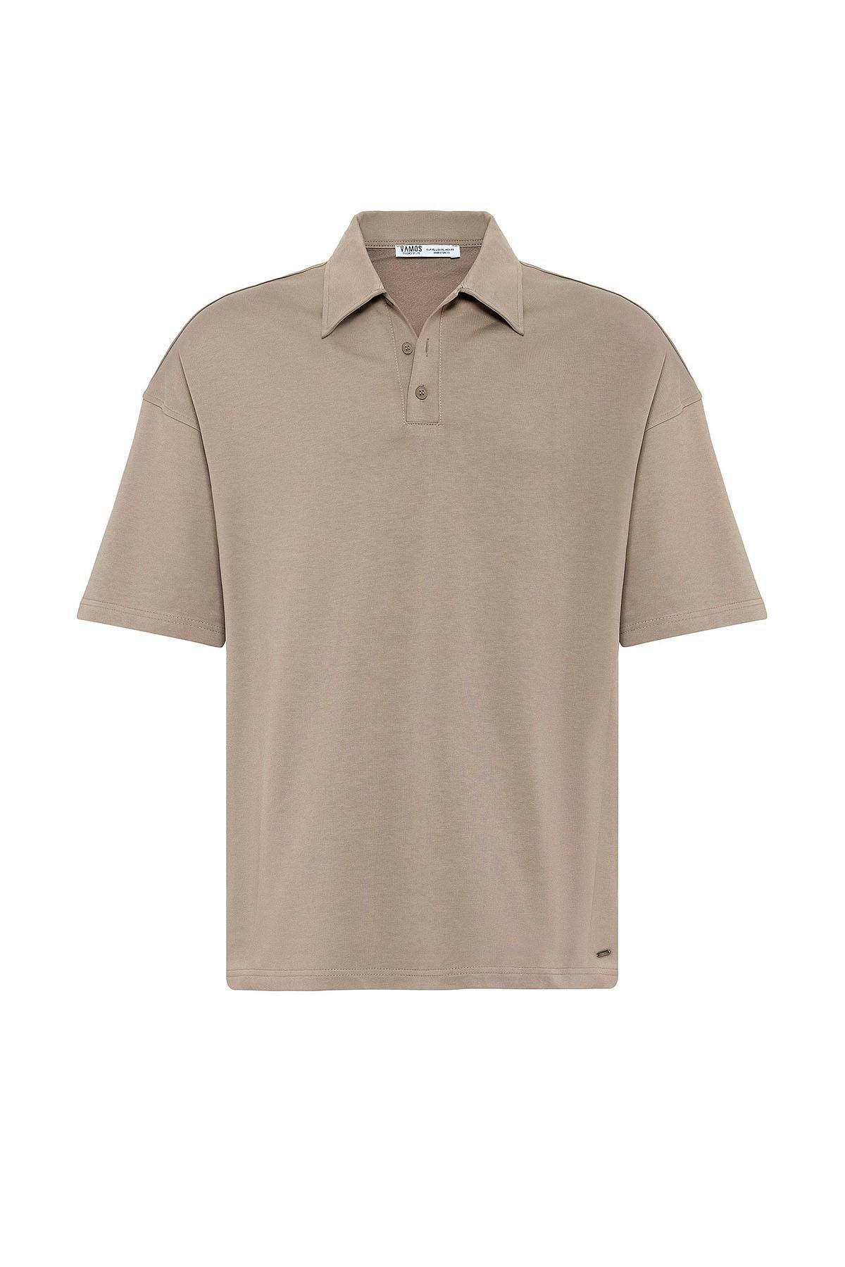 Basic Polo Yaka Oversize Tişört Vizon