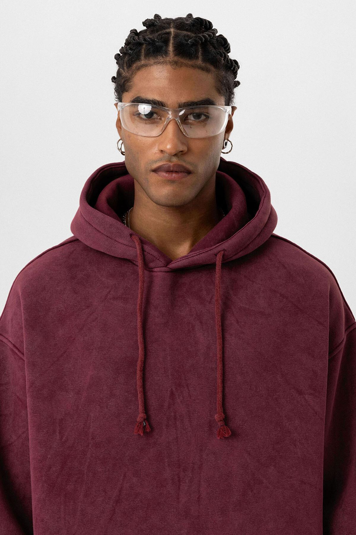 Basıc Yıkamalı Oversize Sweatshirt Bordo