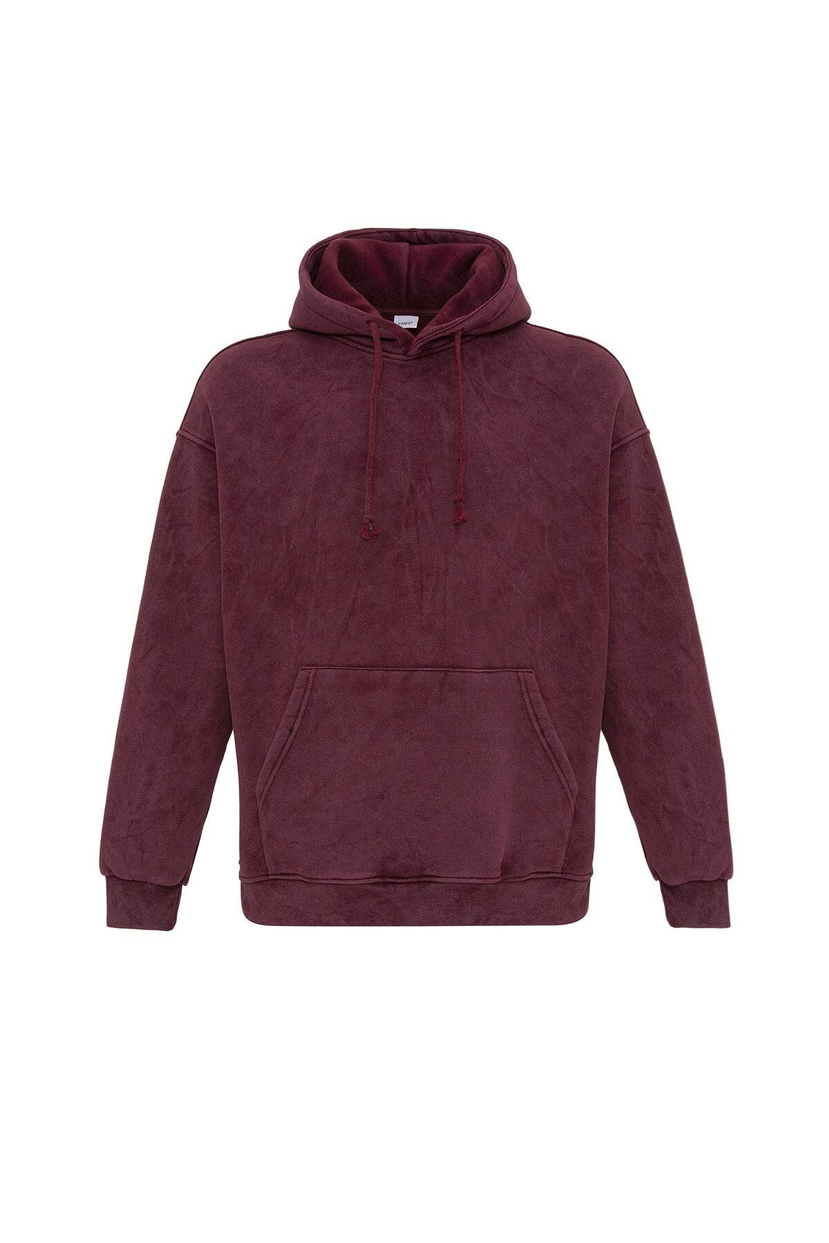 Basıc Yıkamalı Oversize Sweatshirt Bordo