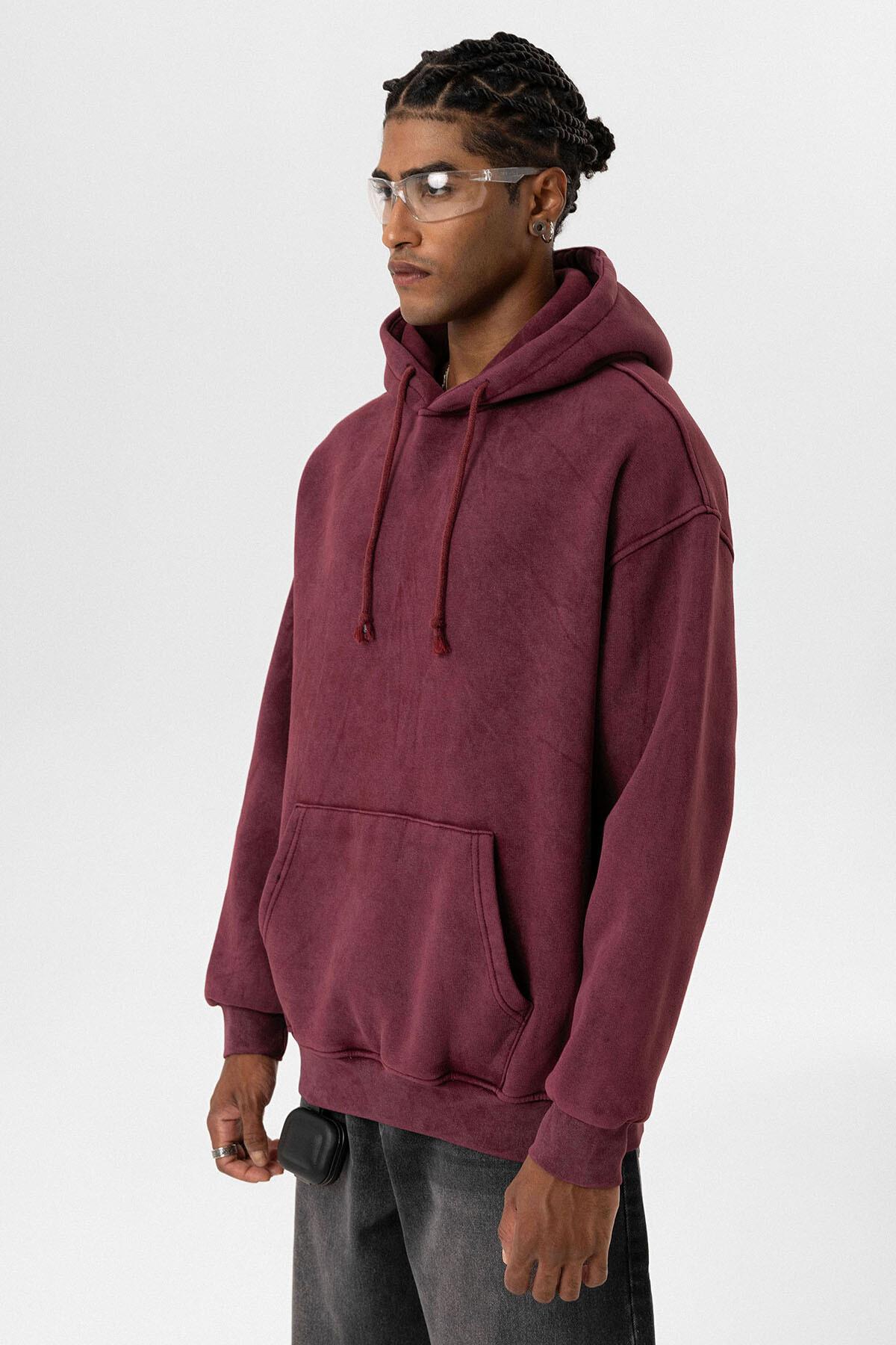 Basıc Yıkamalı Oversize Sweatshirt Bordo