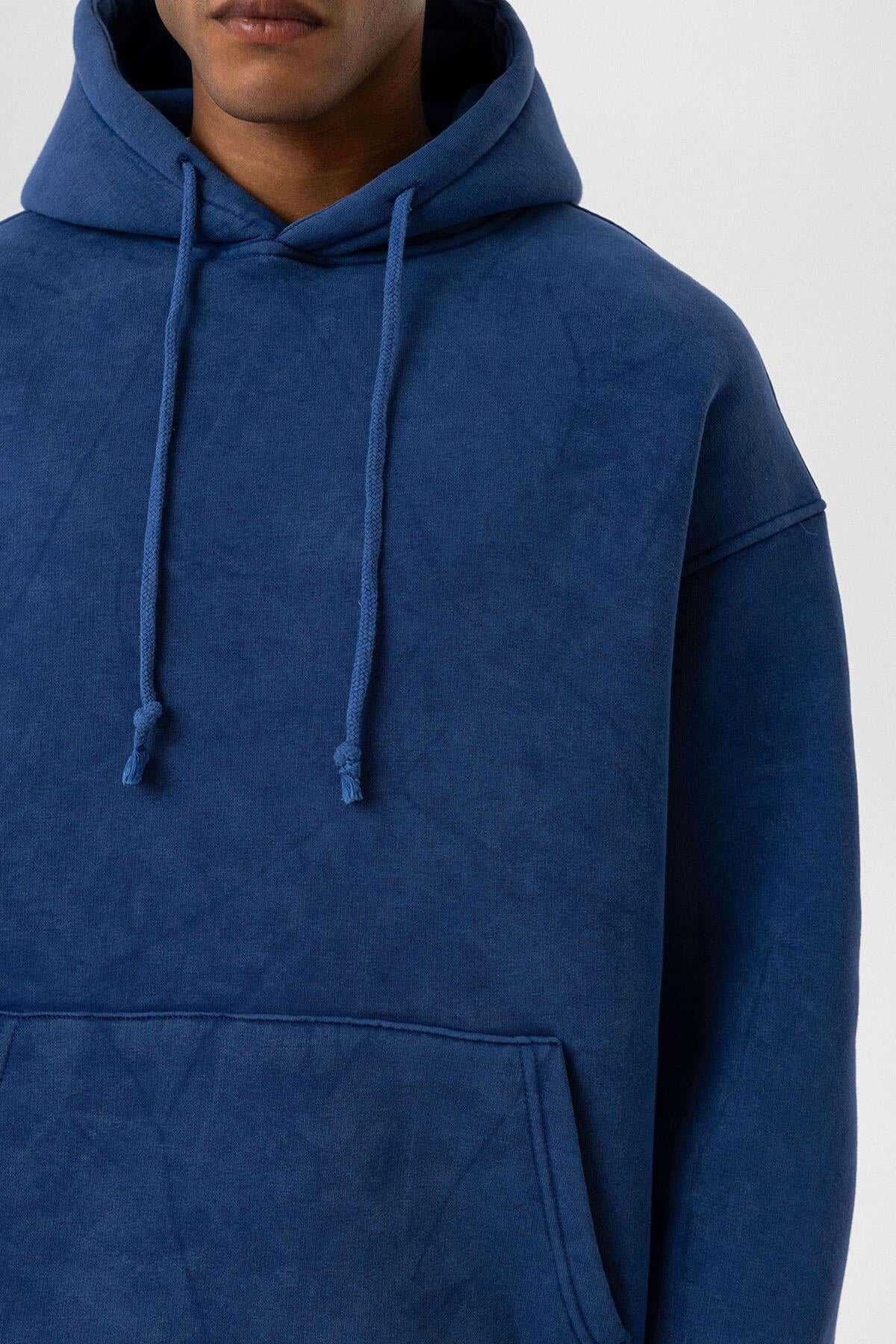 Basıc Yıkamalı Oversize Sweatshirt İndigo