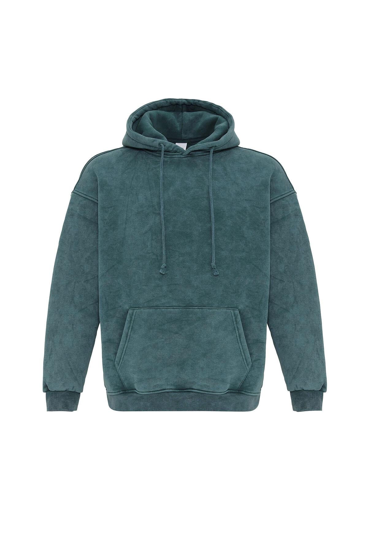 Basıc Yıkamalı Oversize Sweatshirt Petrol