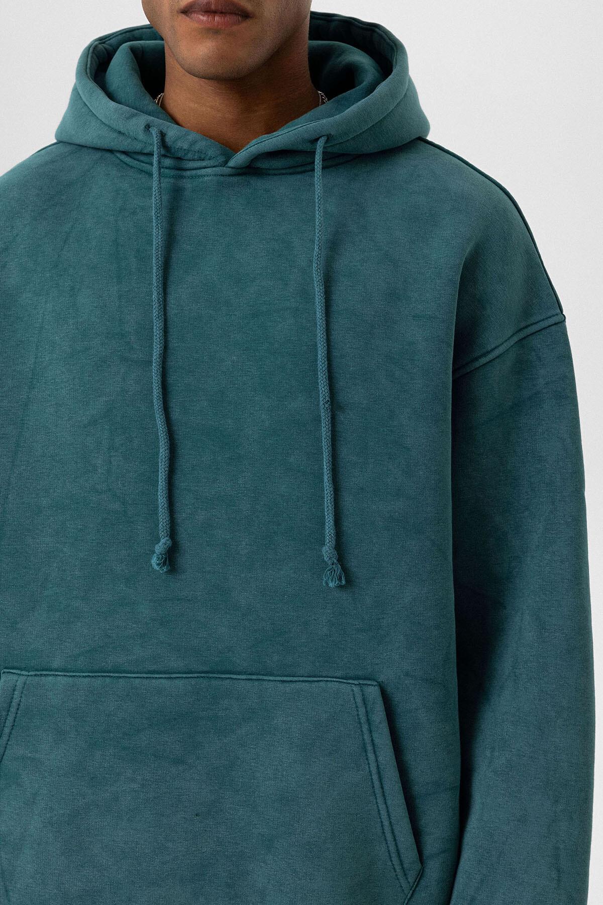 Basıc Yıkamalı Oversize Sweatshirt Petrol