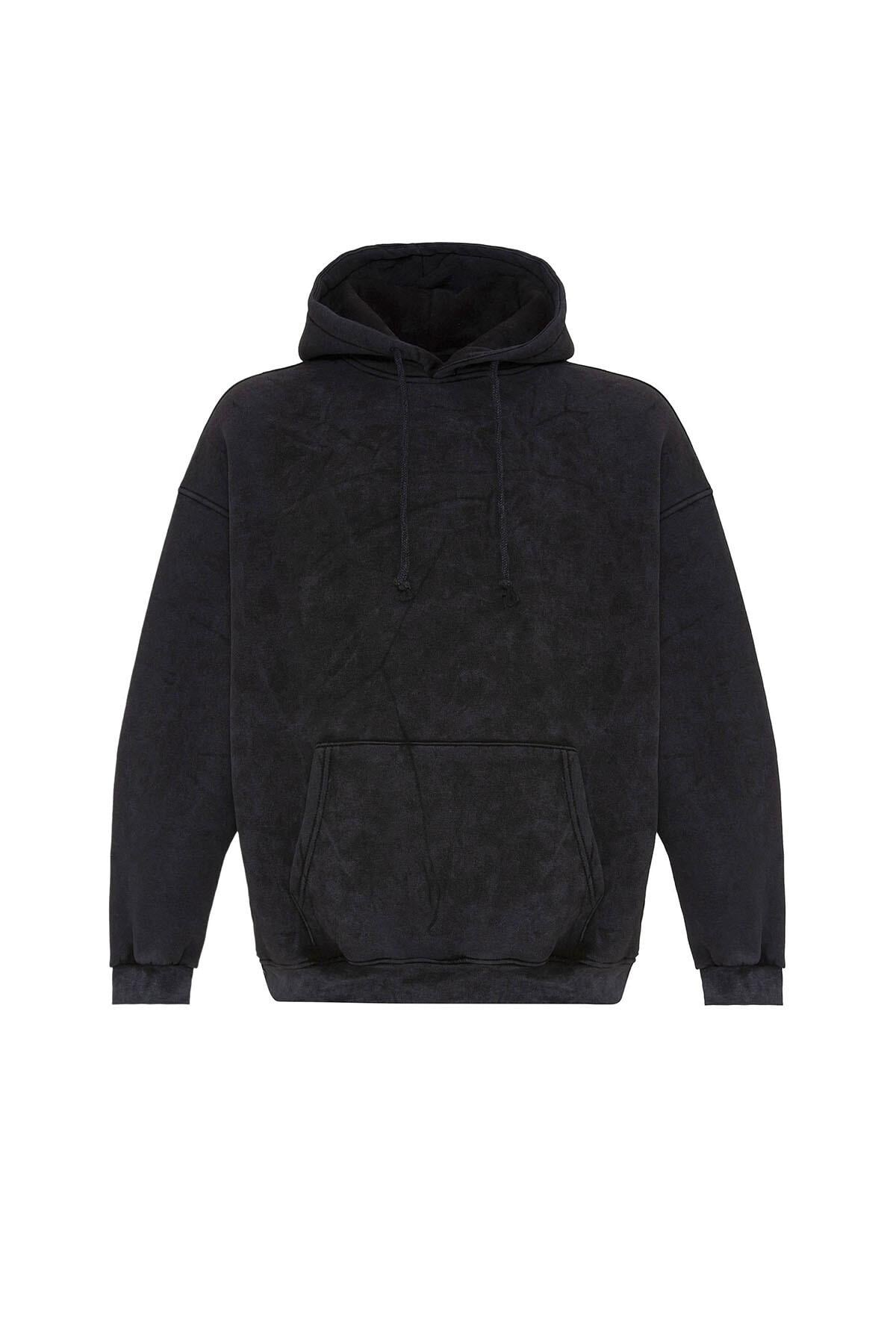 Basıc Yıkamalı Oversize Sweatshirt Siyah