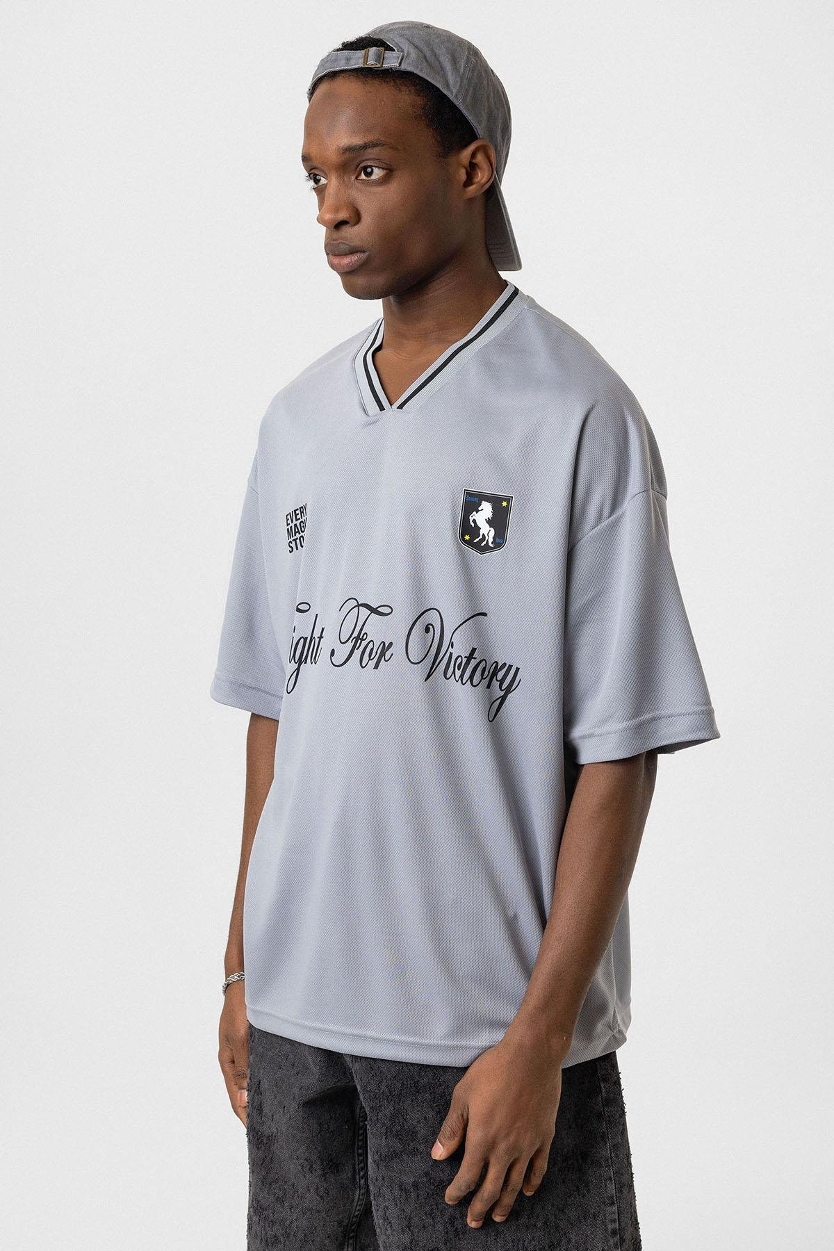 Baskılı Oversize Forma Tişört Gri