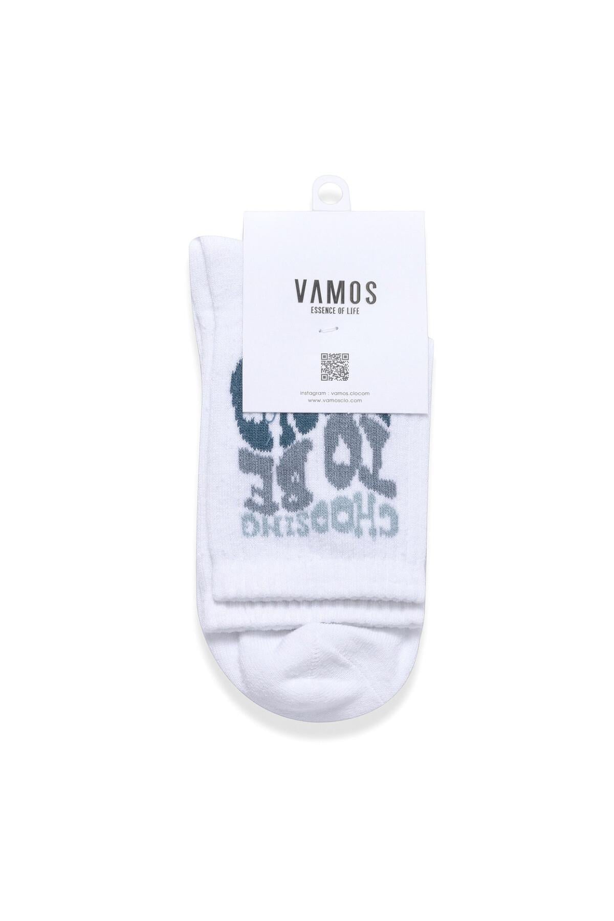 Baskılı Socket Çorap Beyaz