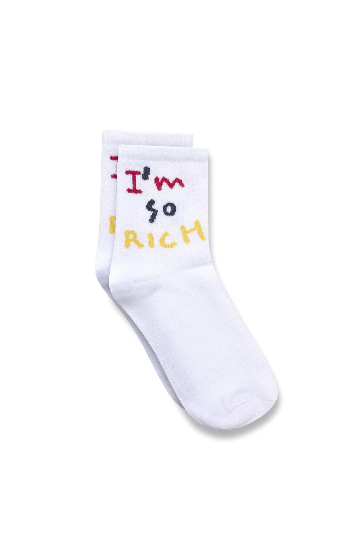 Baskılı Socket Çorap Beyaz