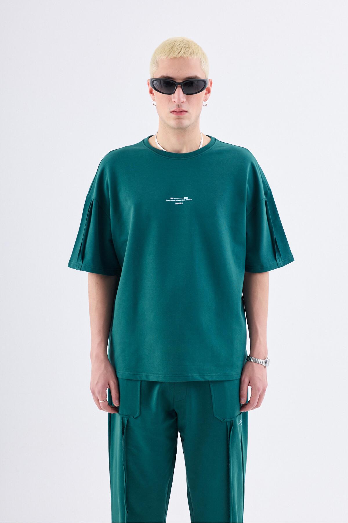 Baskılı Stoper Paça %100 Pamuk Eşofman Takım Petrol