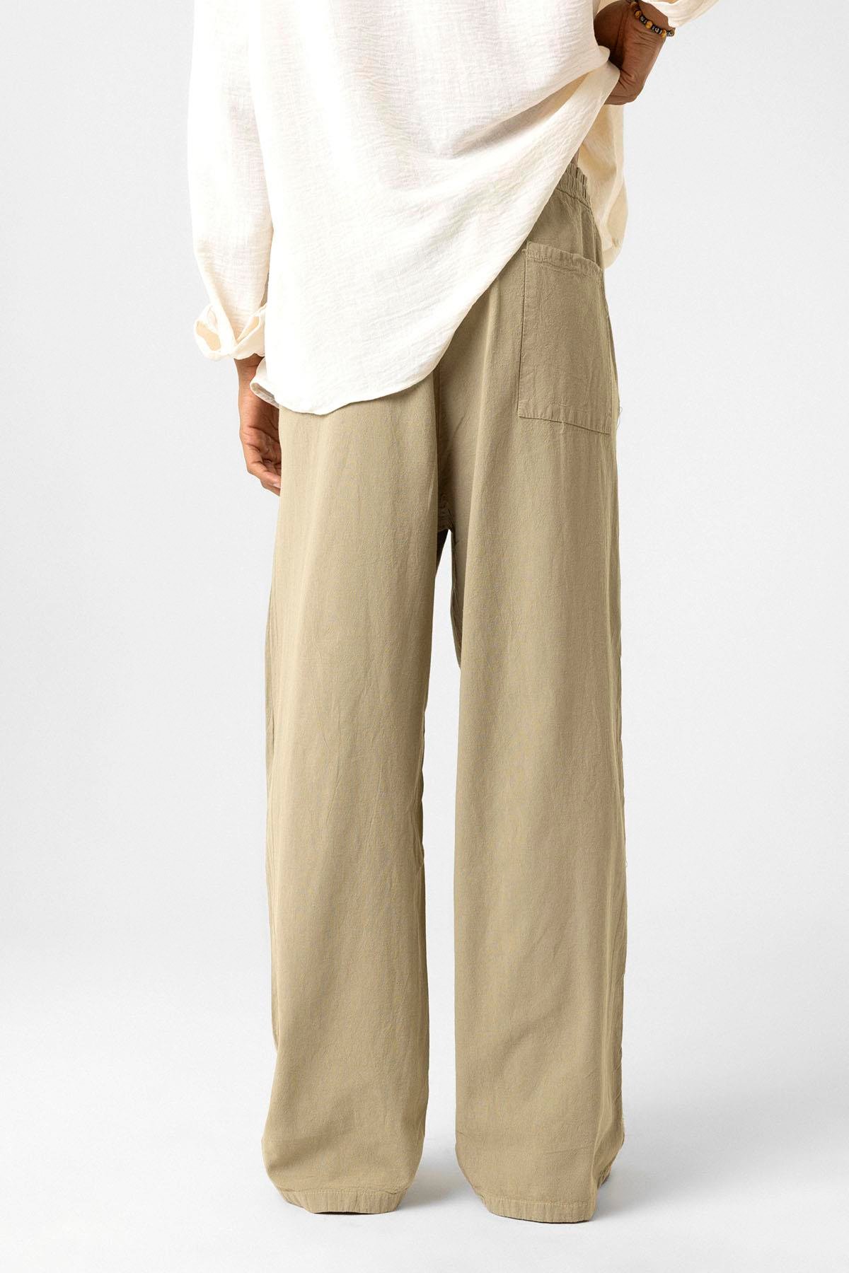 Bel Lastikli Baggy Fit Keten Pantolon Açık Haki