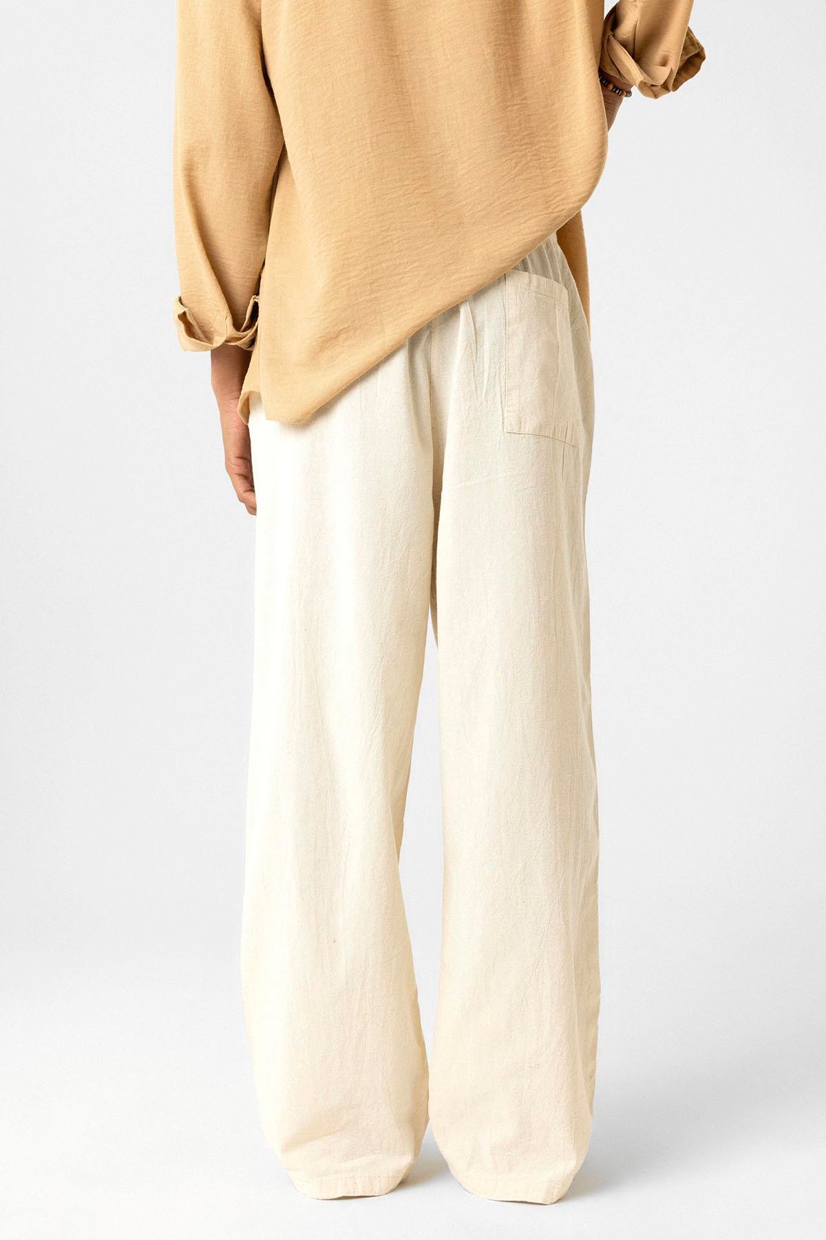 Bel Lastikli Baggy Fit Keten Pantolon Naturel