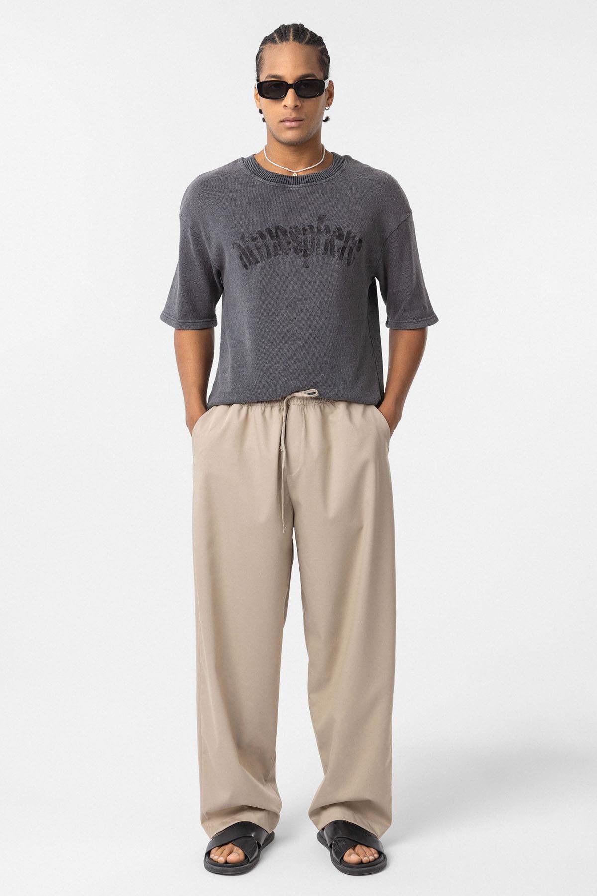 Bel Lastikli Baggy Pantolon Taş