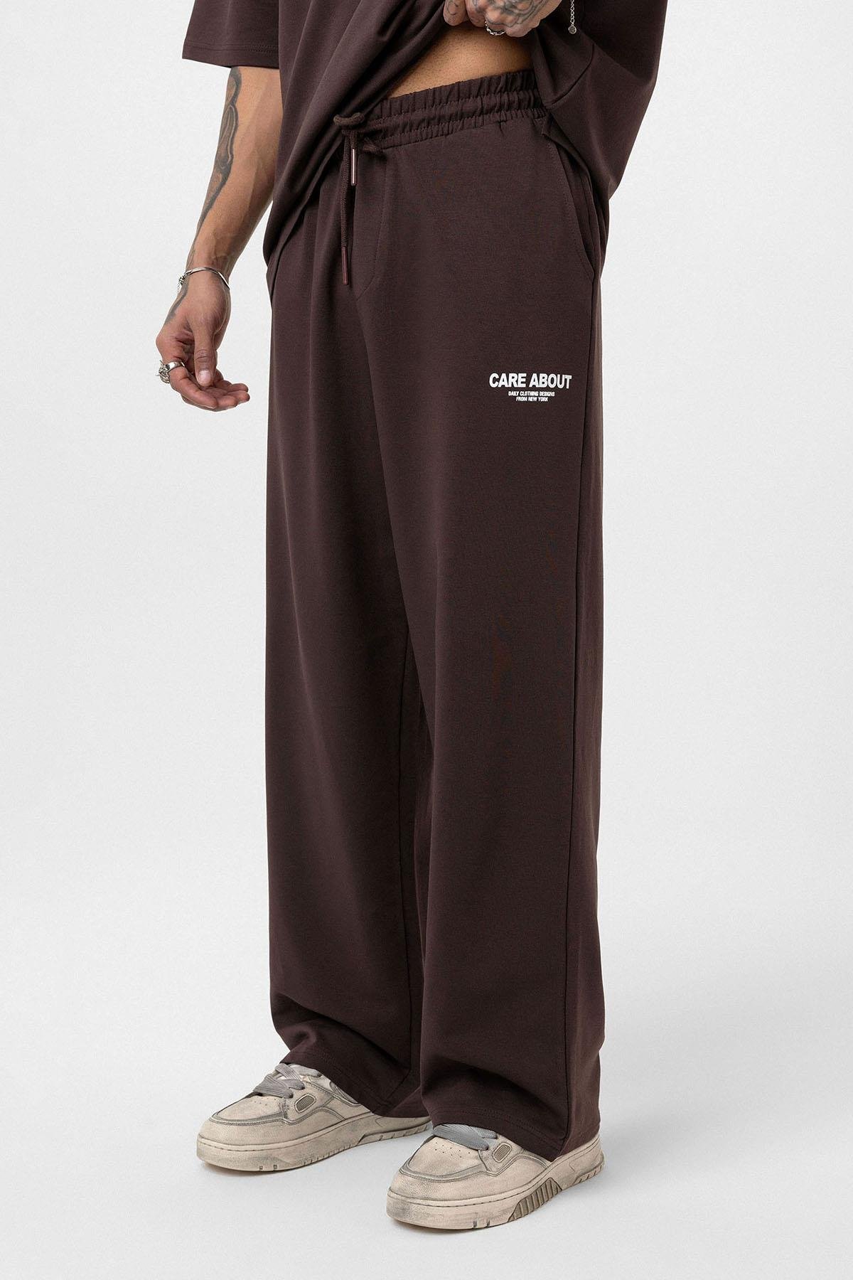 Care About Baskılı Oversize Eşofman Takım-Siyah Kahve