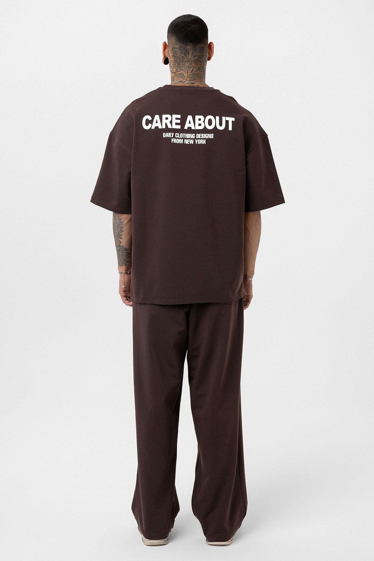 Care About Baskılı Oversize Eşofman Takım-Siyah Kahve