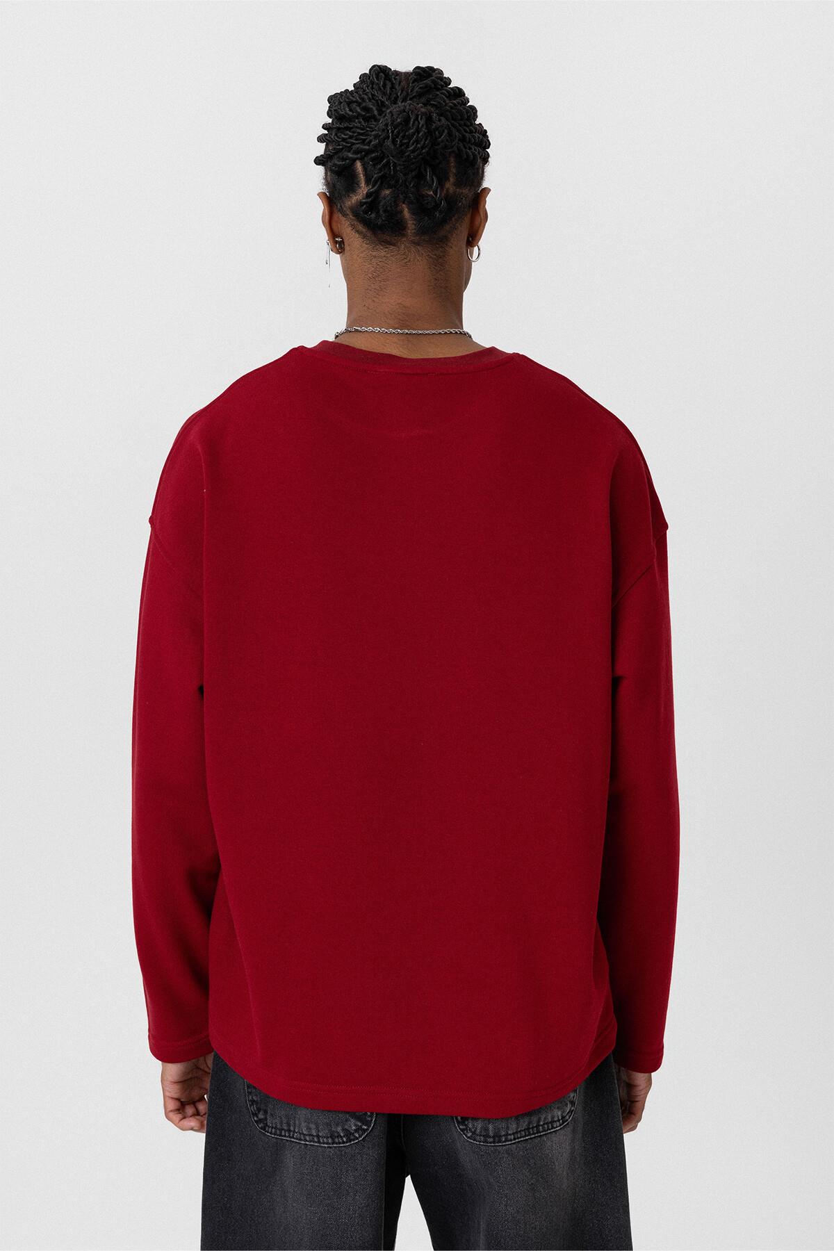 Cep Detaylı Oversize Sweatshirt Bordo