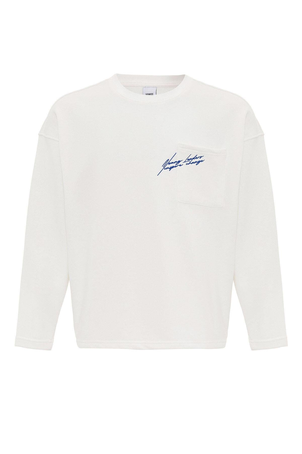 Cep Detaylı Oversize Sweatshirt Ekru