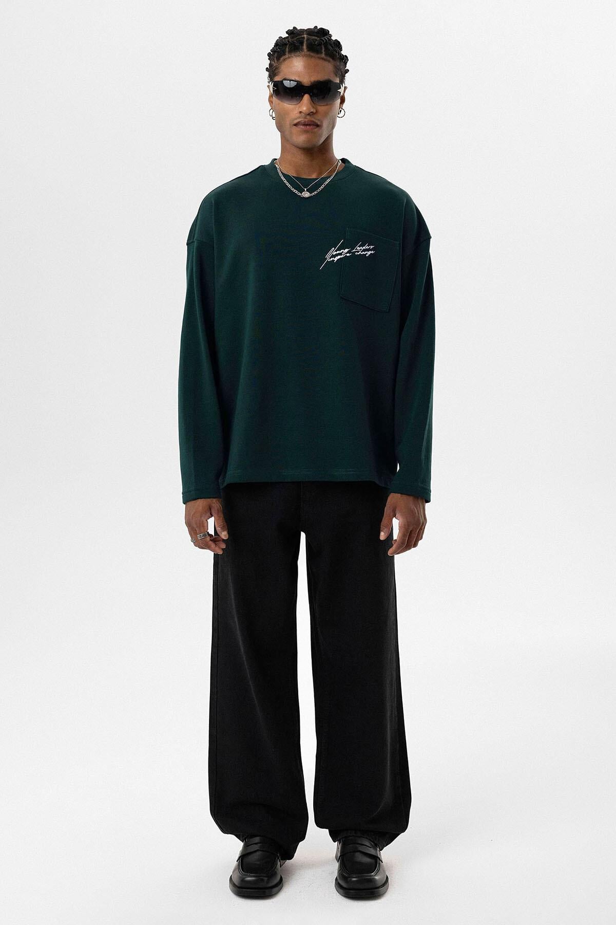 Cep Detaylı Oversize Sweatshirt Nefti