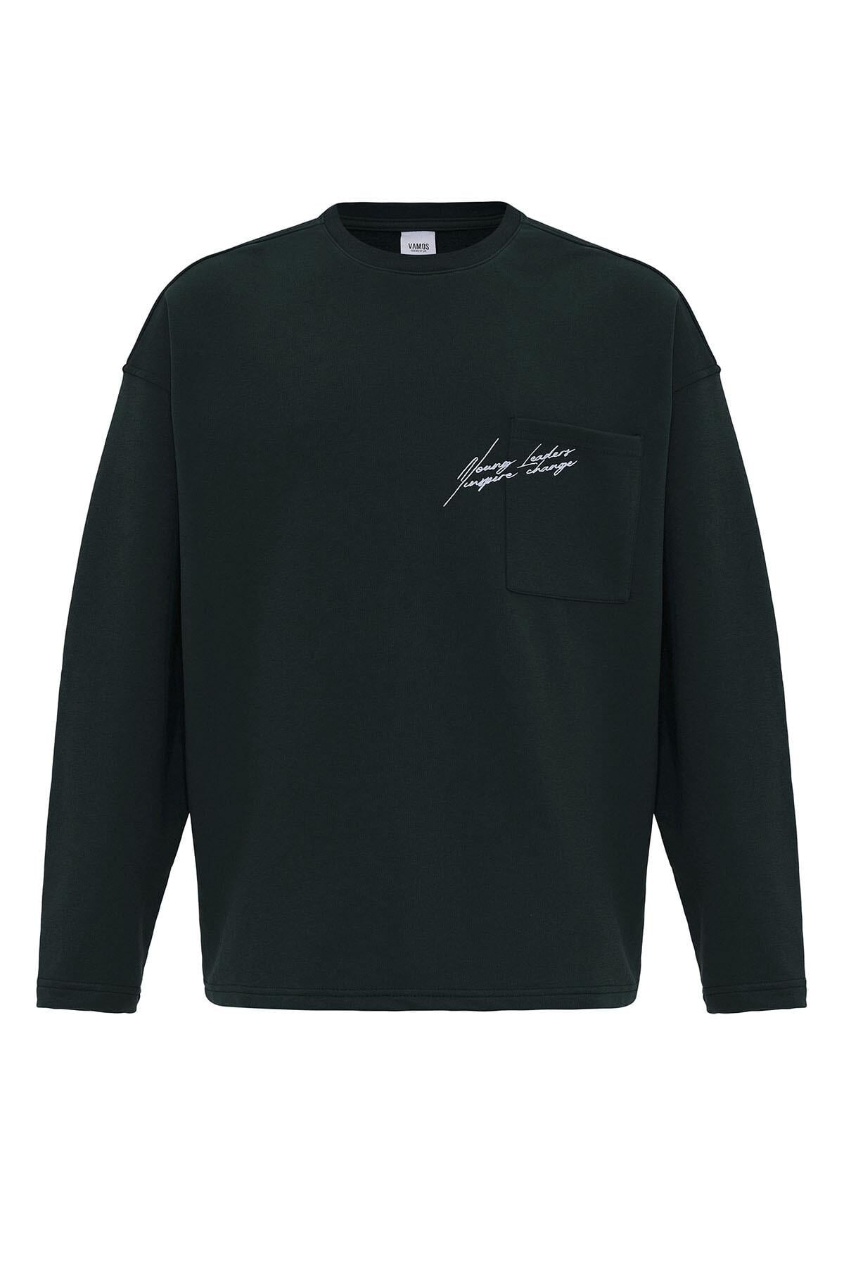 Cep Detaylı Oversize Sweatshirt Nefti