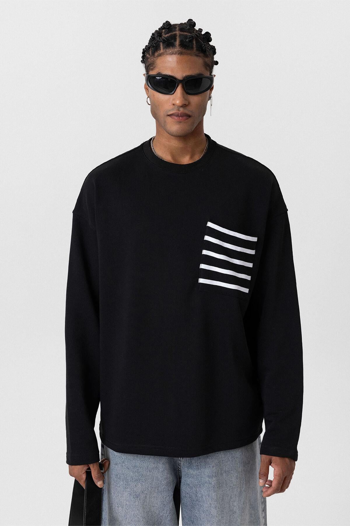 Cep Detaylı Oversize Sweatshirt Siyah