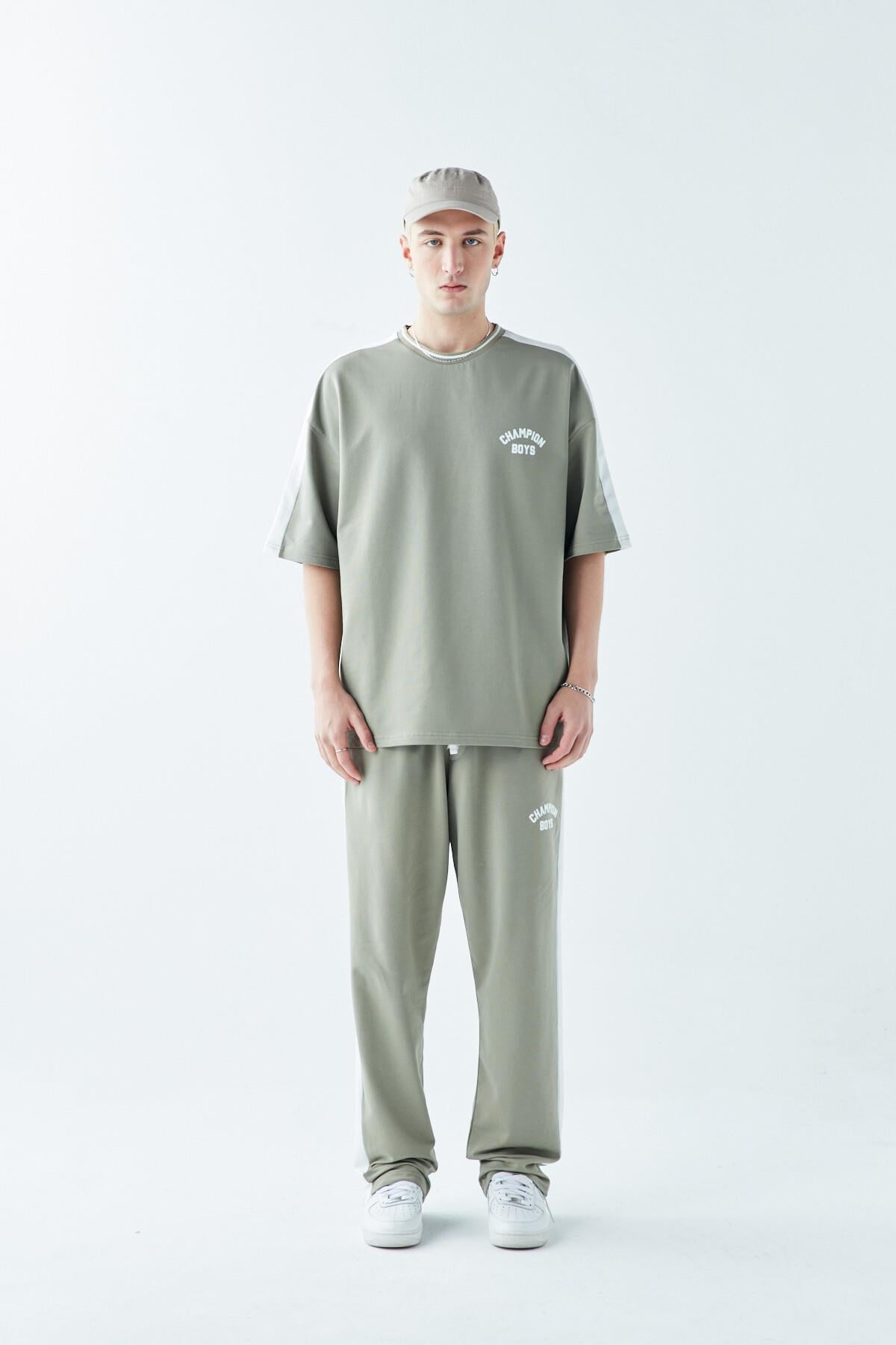 Champıon Boys Baskılı Oversize Eşofman Takım Haki