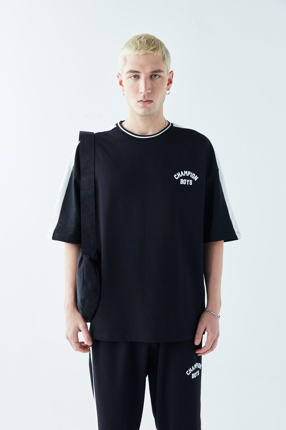 Champıon Boys Baskılı Oversize Eşofman Takım Siyah