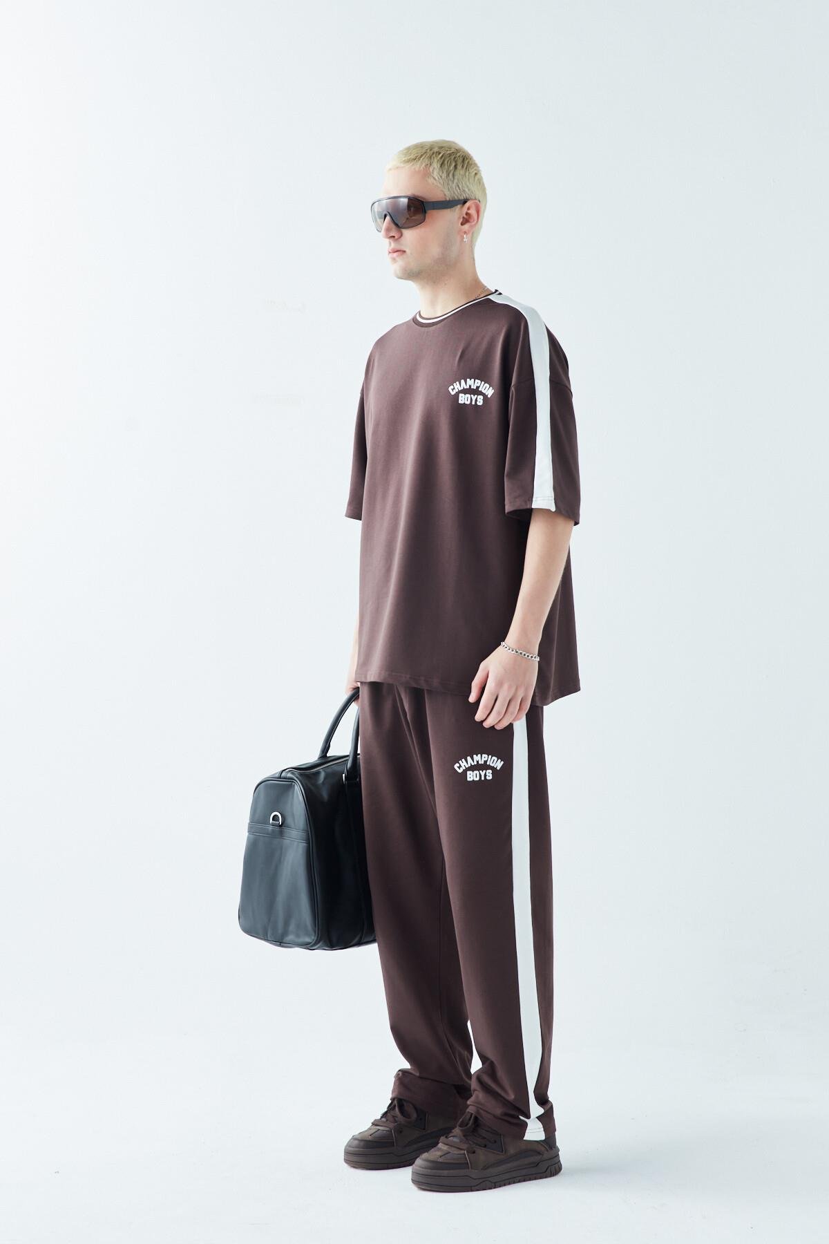 Champıon Boys Baskılı Oversize Eşofman Takım Kahve