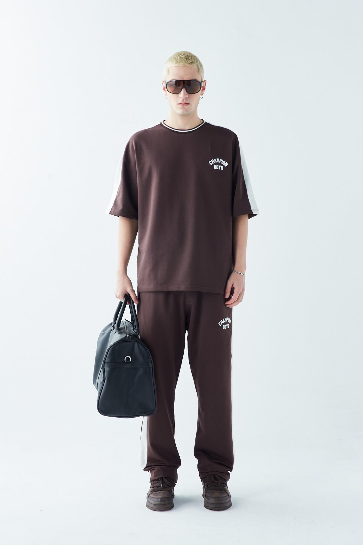 Champıon Boys Baskılı Oversize Eşofman Takım Kahve