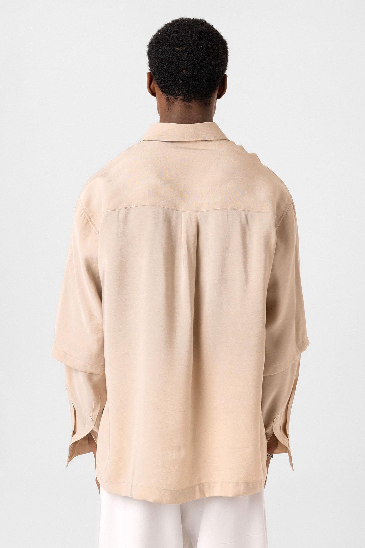 Çift Kol Detaylı Oversize Gömlek Bej