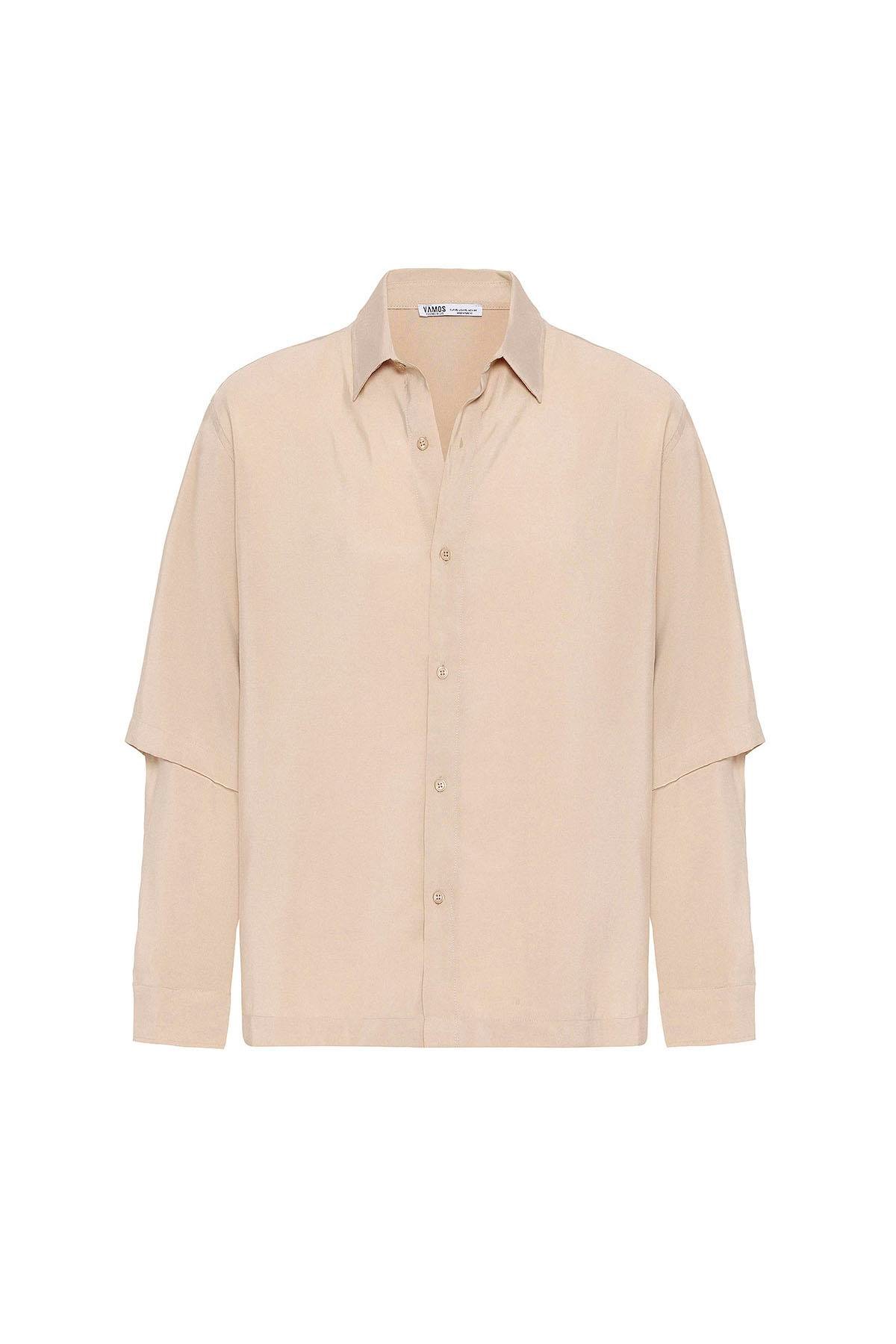 Çift Kol Detaylı Oversize Gömlek Bej