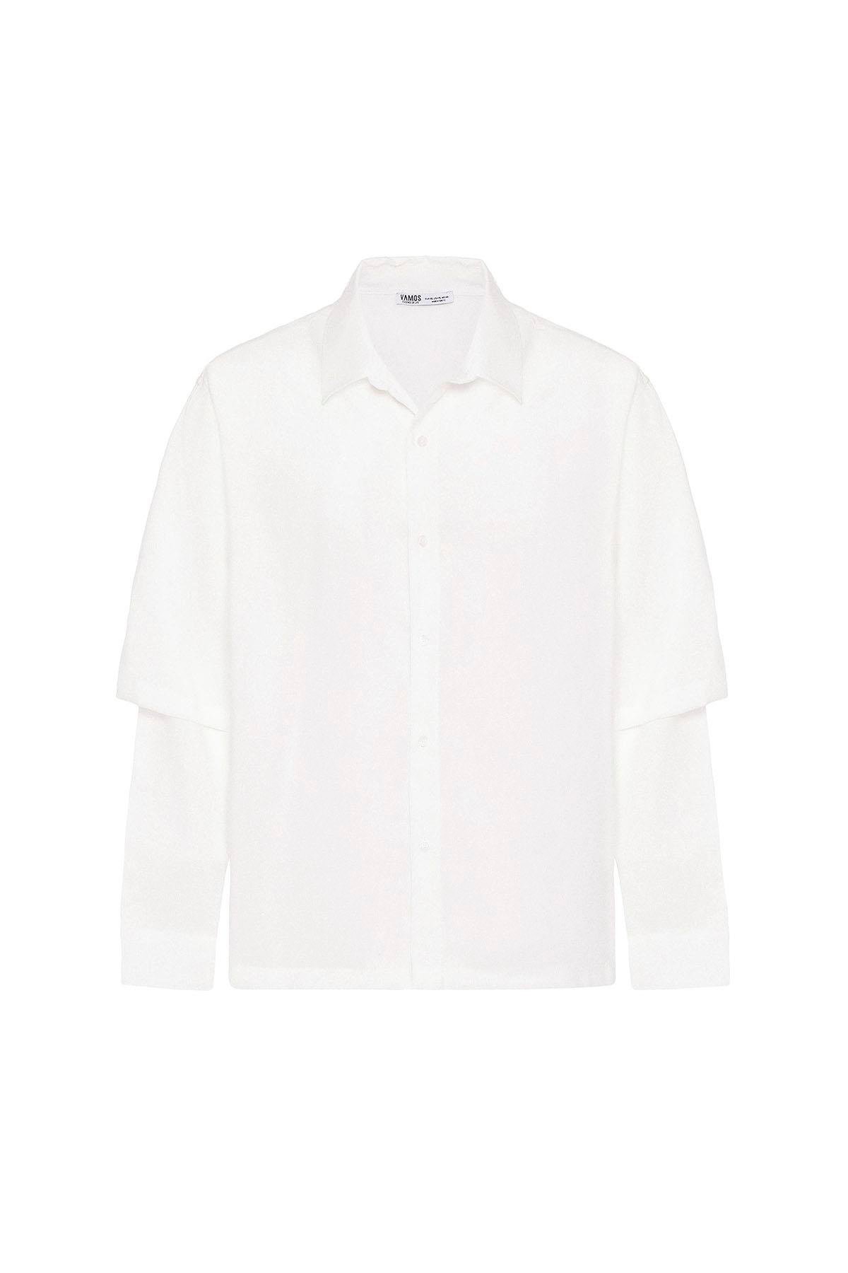 Çift Kol Detaylı Oversize Gömlek Beyaz