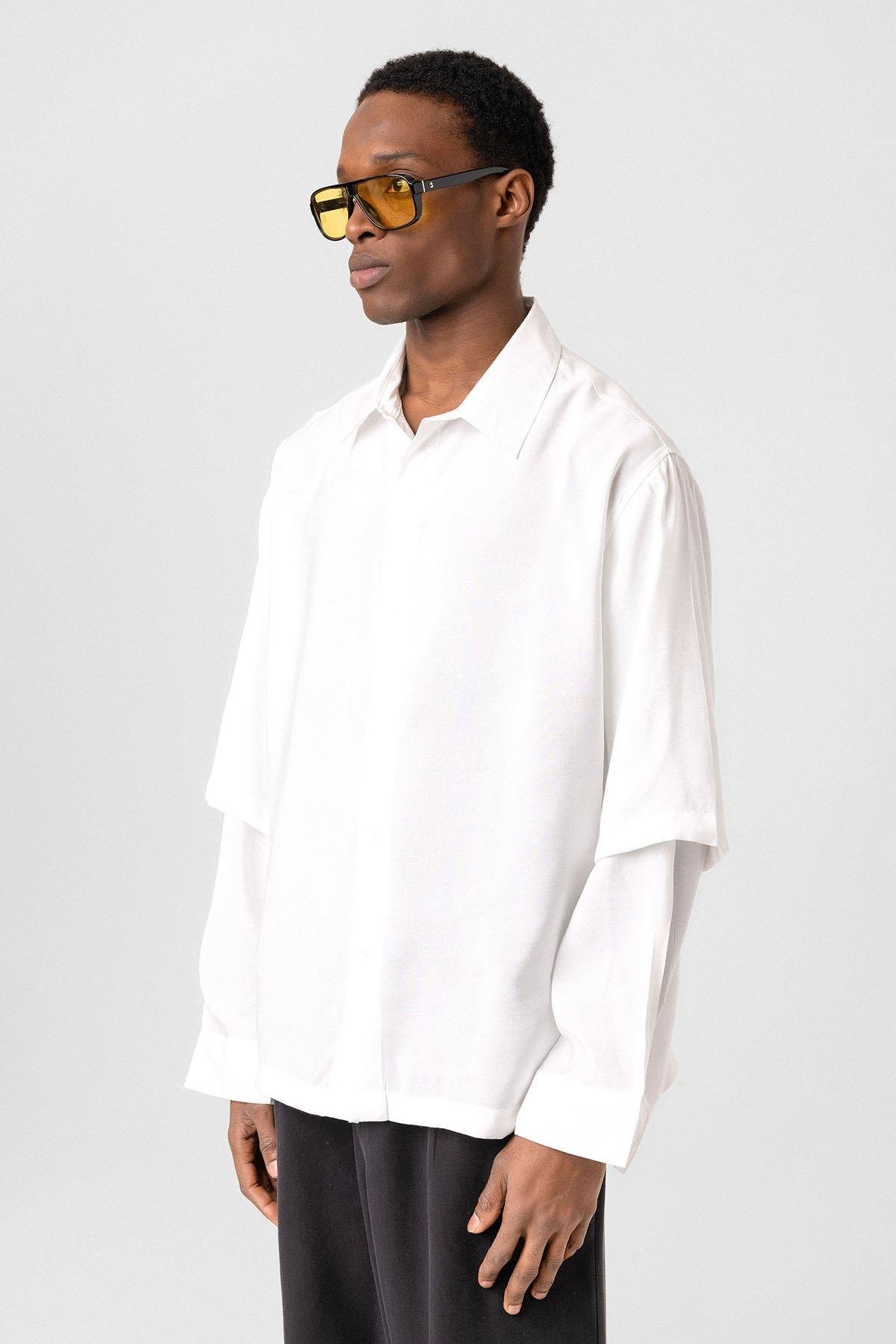 Çift Kol Detaylı Oversize Gömlek Beyaz