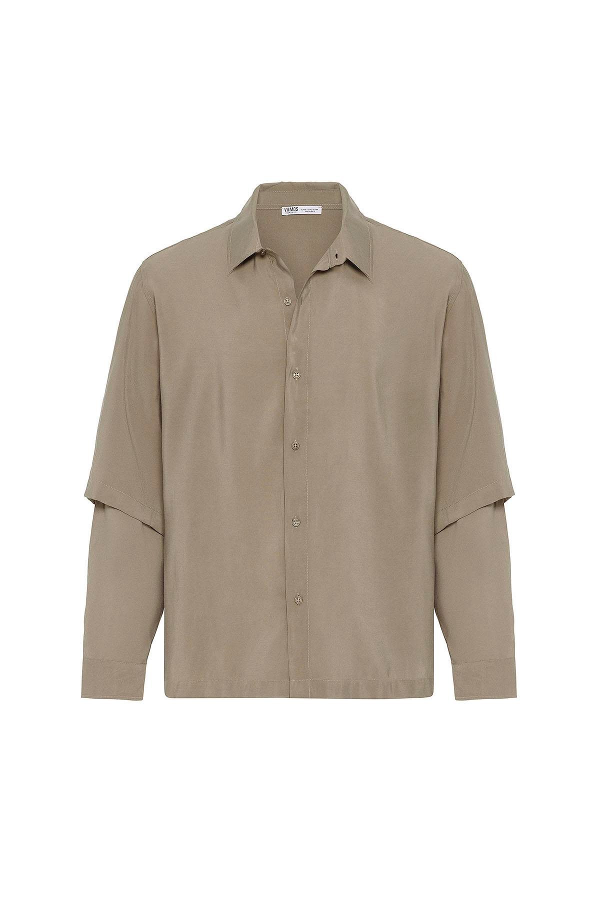 Çift Kol Detaylı Oversize Gömlek Haki