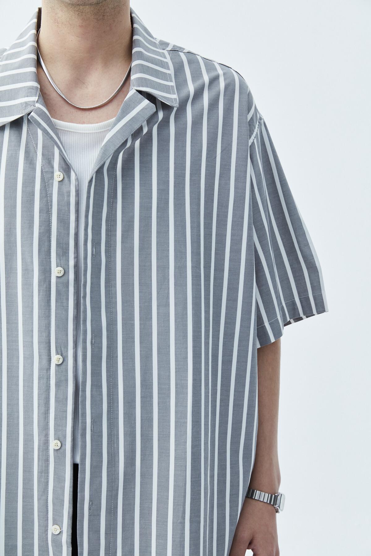 Çizgili Oversize Kısa Kol Gömlek Antrasit