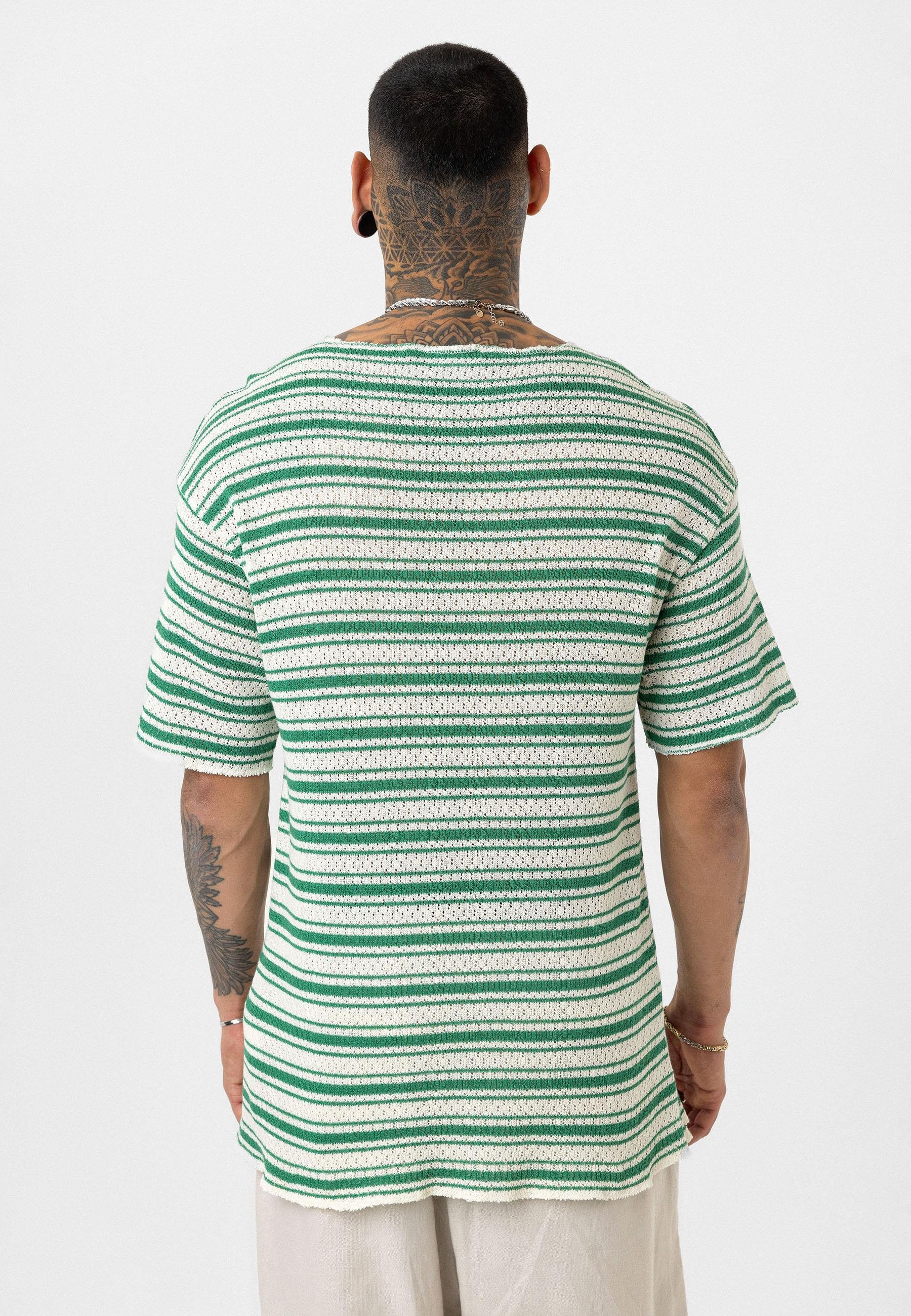 Çizgili Oversize Triko Tişört Benetton