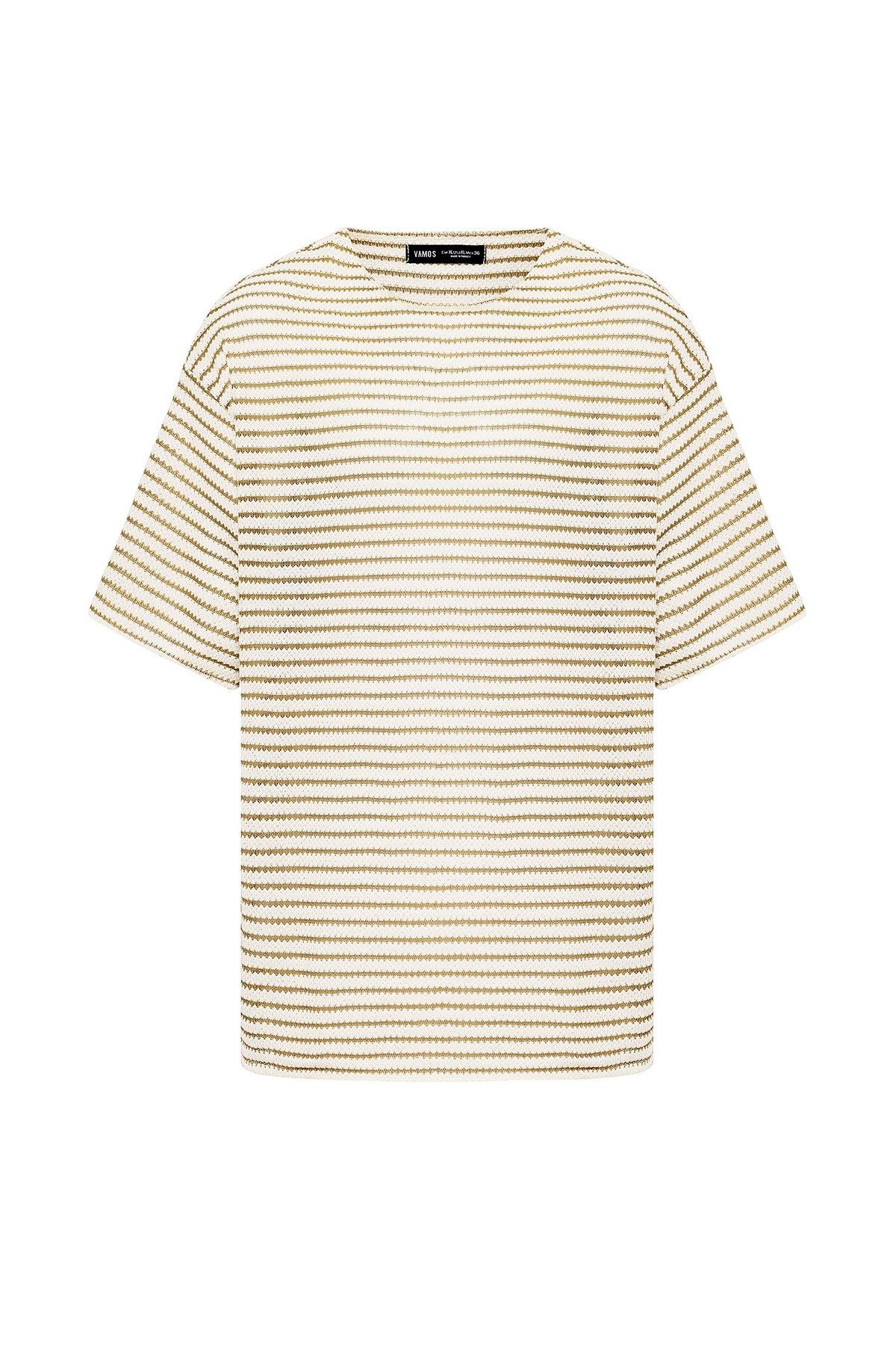 Çizgili Oversize Triko Tişört Haki