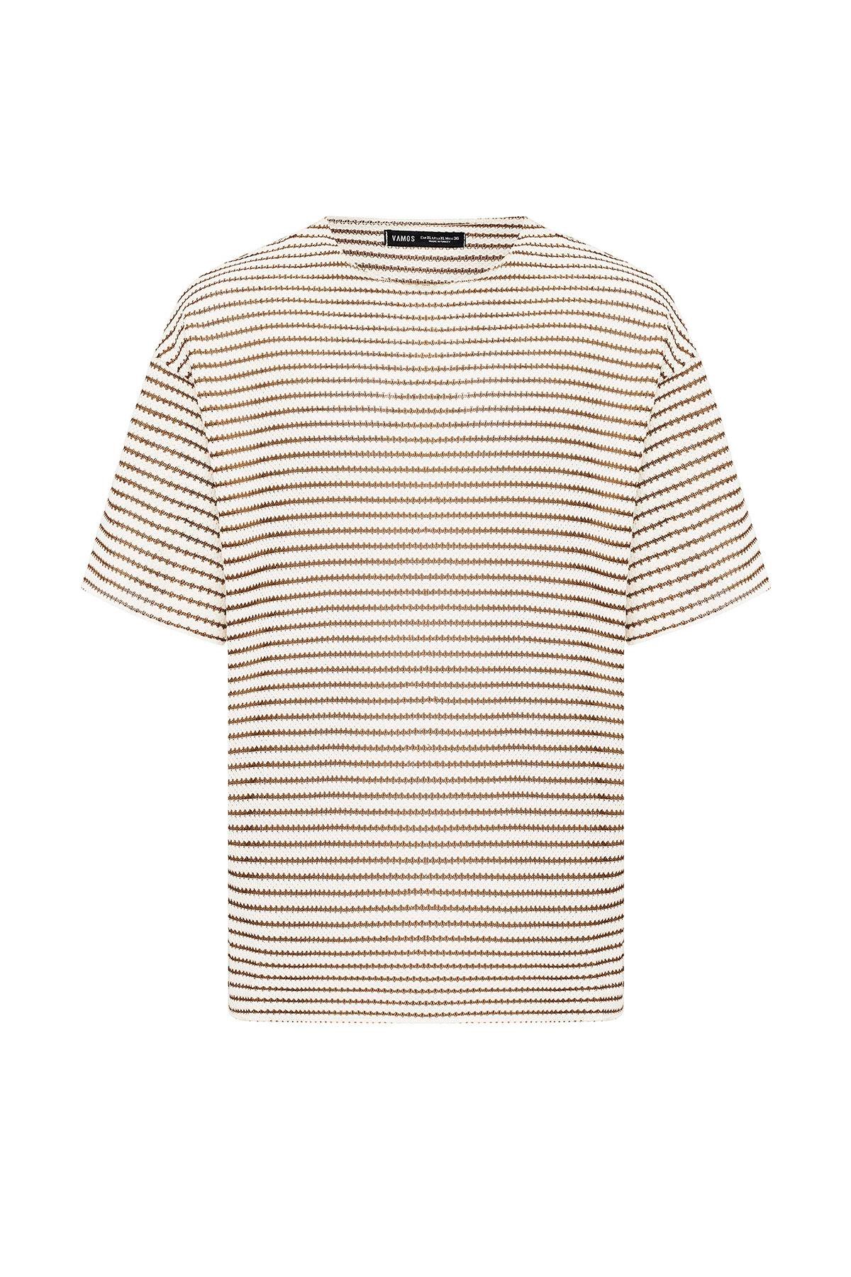 Çizgili Oversize Triko Tişört Kahve