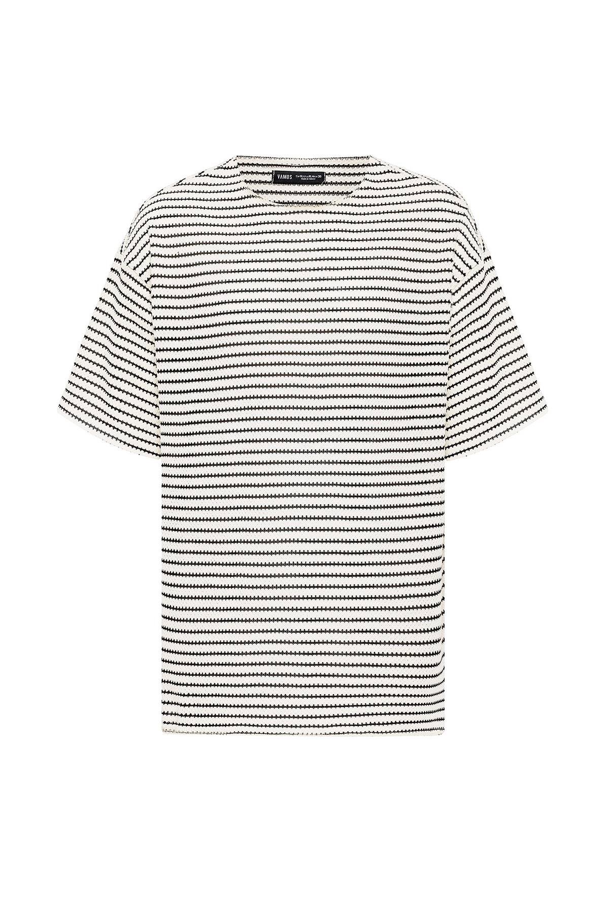 Çizgili Oversize Triko Tişört Siyah