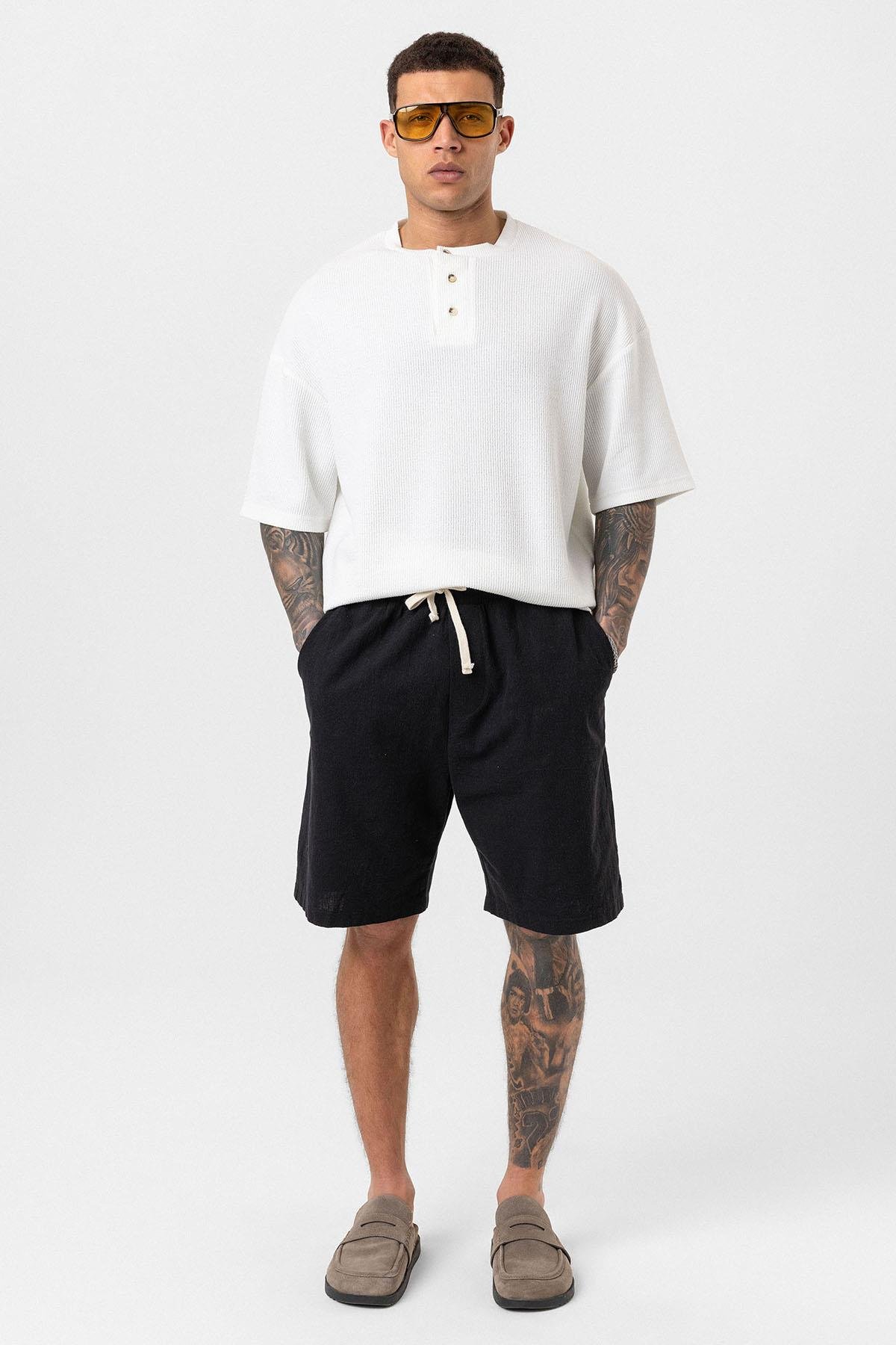 Düğmeli Yaka Oversize Tişört Ekru