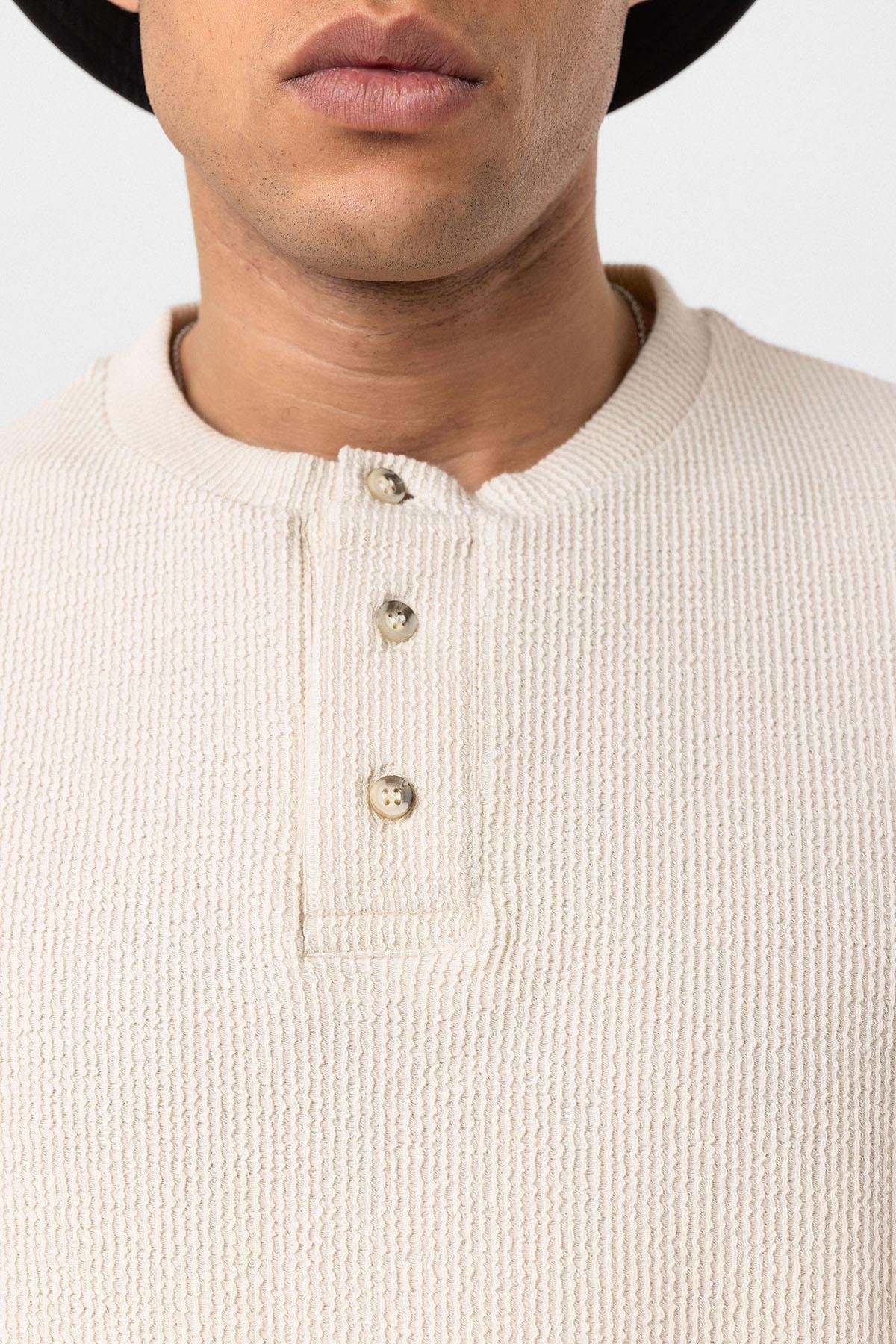 Düğmeli Yaka Oversize Tişört Taş