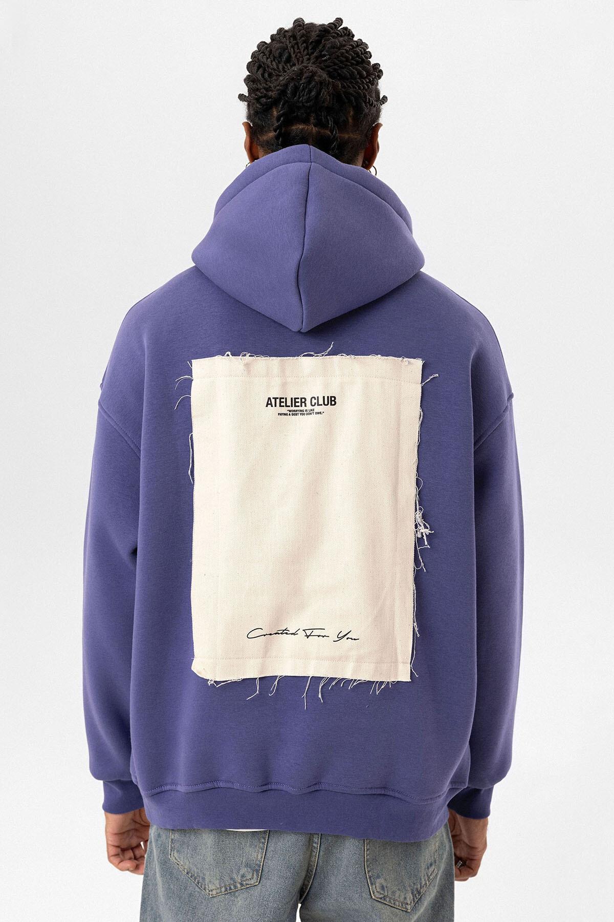 Etiket Detaylı Oversize Kapüşonlu Sweatshirt Mor